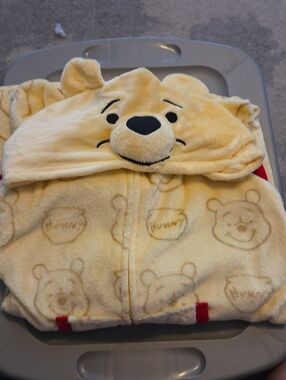 Disney Winnie the Pooh Plush Hooded Sleepwear - Yellow with Red Trim
